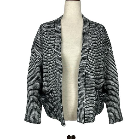 Madewell Cardigan Women Medium Black White Knit Tweed Open Front Cocoon Classic - Picture 1 of 13